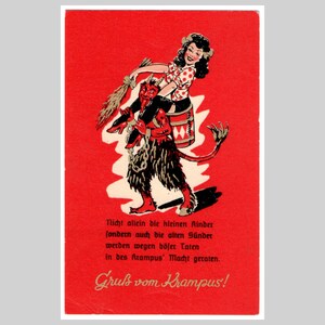 Carte postale vintage Krampus - Démon diable satan allemand rétro du milieu du siècle - Carte de voeux vers 1955