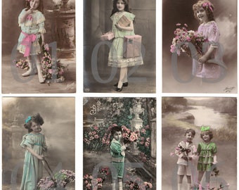 SALE - Vintage 1910&#39;s children real photo postcard - Art nouveau girl boy kids fashion flowers floral - Pick and choose - RPPC Lot 1