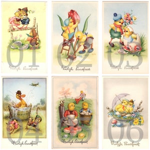 SALDI - Cartolina di Pasqua d'epoca - Pulcini, pulcini, pulcini antropomorfi - Scegli e scegli - Biglietto di auguri illustrato retrò