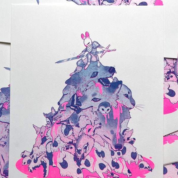 Bunny Knight Riso Print | Fantasy Wall Art Decor
