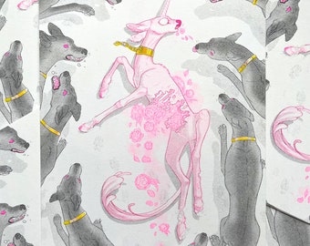 Unicorn Hunt Riso Print | Fantasy Wall Art Decor
