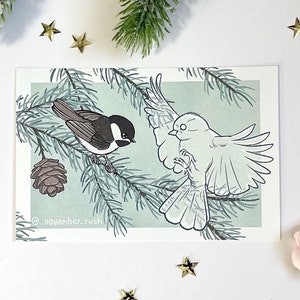 Impression de carte postale mésange fantôme - illustration sur le thème de l'hiver