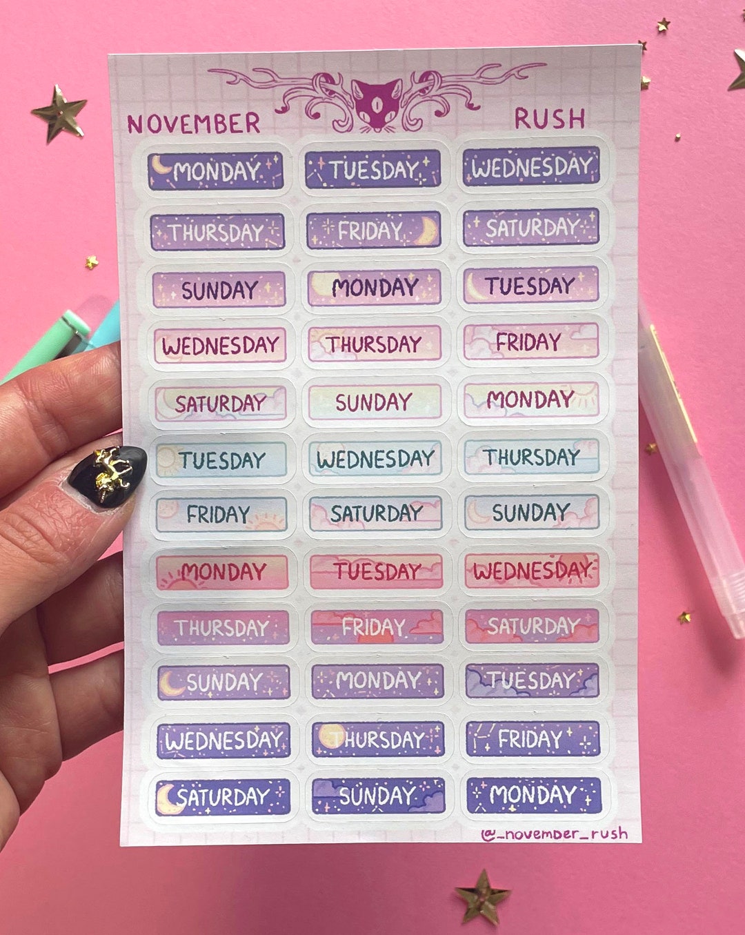 Celestial Days of the Week Planner Stickers: Bujo Journal Labels - Etsy