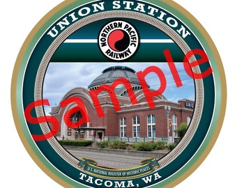 Northern Pacific Railroad Logo / Union Station Tacoma, WA Wood Plaque / Sign