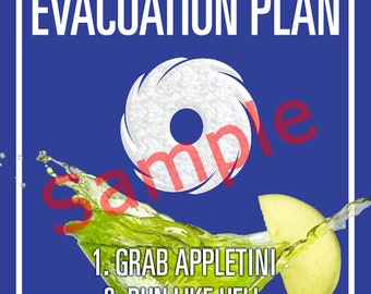 Hurricane Evacuation Plan - Appletini Sign Post Wood Plaque / Sign