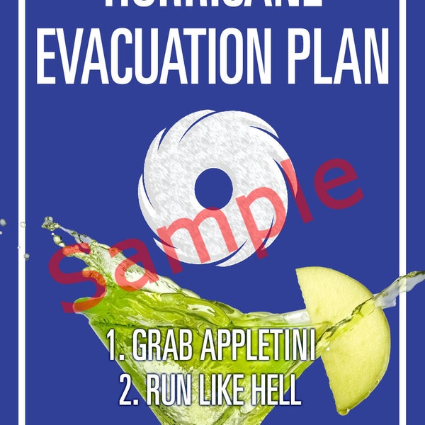 Hurricane Evacuation Plan - Appletini Sign Post Wood Plaque / Sign