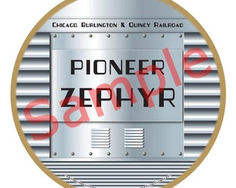 Chicago, Burlington, & Quincy Railroad-The Pioneer Zephyr Drum Head Logo Wood Plaque / Sign