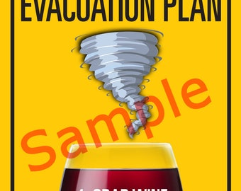 Tornado Evacuation Plan - Wine Sign Post Wood Plaque / Sign