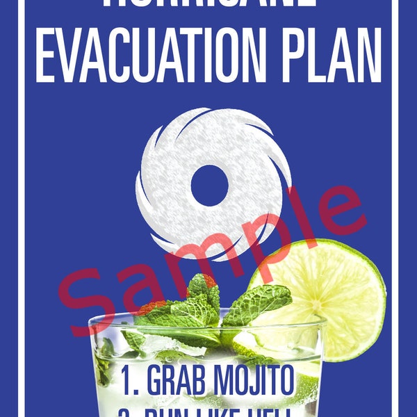 Hurricane Evacuation Plan - Mojito Sign Post Wood Plaque / Sign
