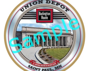 Chicago, Burlington, & Quincy Railroad Logo / Union Depot St. Paul, MN Wood Plaque / Sign