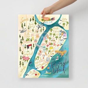 Topsail Island Illustrated Map Poster Print