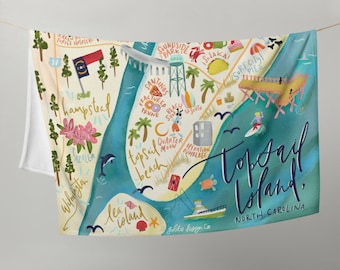 Topsail Island Throw Blanket - Illustrated Map