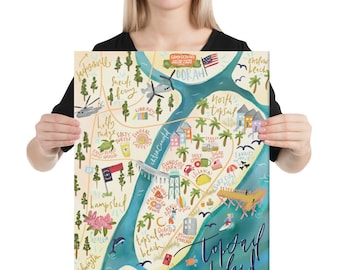 Topsail Island Illustrated Map Canvas