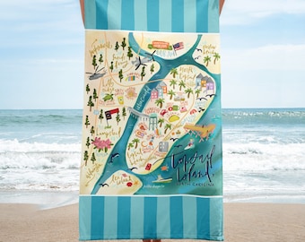 Topsail Island Illustrated Map - Beach Towel