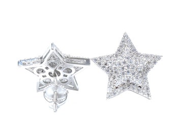 White Gold Finish Iced Out Hip Hop Pave Lab Diamonds Custom 6 Point Star Designer Screw Back Earrings New