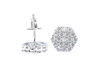 White Gold Finish Iced Out Hip Hop Pave Lab Diamonds Custom 6 Point Star Designer Screw Back Earrings New