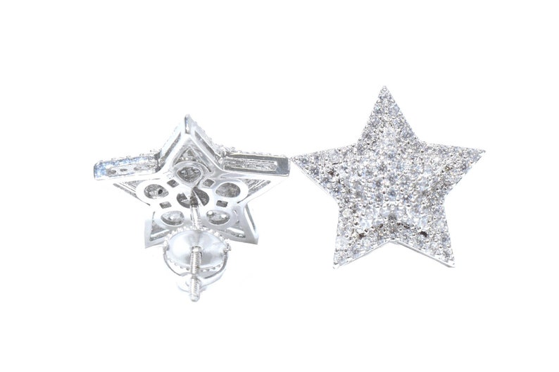 White Gold Finish Iced Out Hip Hop Pave Lab Diamonds Custom 6 Point Star Designer Screw Back Earrings New
