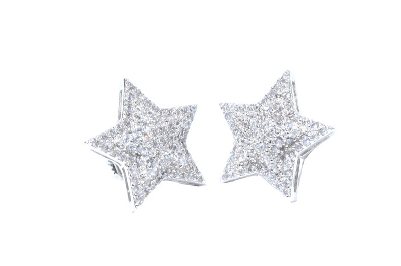 White Gold Finish Iced Out Hip Hop Pave Lab Diamonds Custom 6 Point Star Designer Screw Back Earrings New
