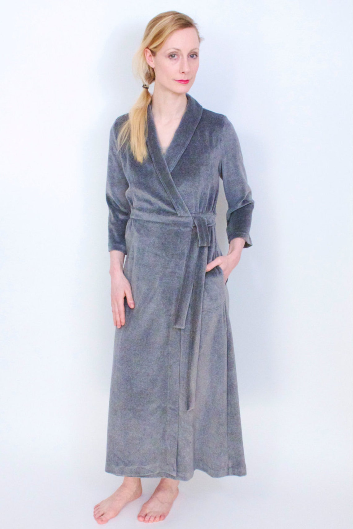 Gray Cotton Velour Kimono-style Robe Women's Bathrobe - Etsy