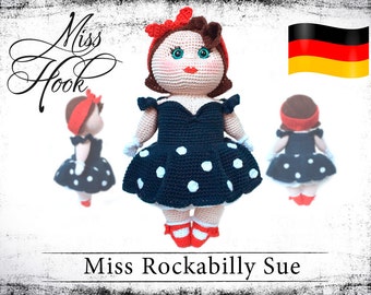 Häkelanleitung Häkeluppe „Rockabilly Sue“ Rock 'n Roll Rockabella 60s Sixties Puppe Amigurumi Häkeln Anleitung PDF (deutsch)