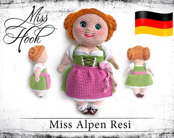 Häkelanleitung Häkelpuppe „Alpen Resi“ bayrische Puppe mit Dirndl Häkeln Anleitung Amigurumi PDF (deutsch)