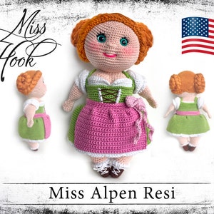 Crochet doll pattern german bavarian girl amigurumi eBook english us terms PDF instructions image 1