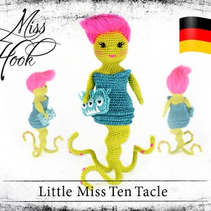 Häkelanleitung Häkelpuppe Ten Tacle kleines Monster Tintenfisch Oktopus Puppe Häkeln Anleitung Amigurumi Halloween PDF deutsch imagen 1