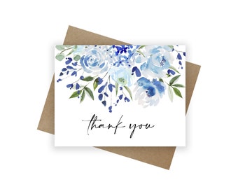 Blue Floral Thank You Cards (Set of 12)