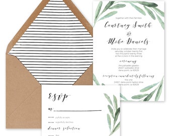 Wedding Invitation Suite - Leaves + Stripes