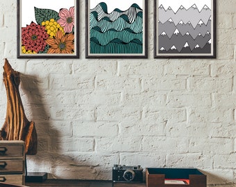 Wall Print Set- Ralph Waldo Emerson Nature Quote Color