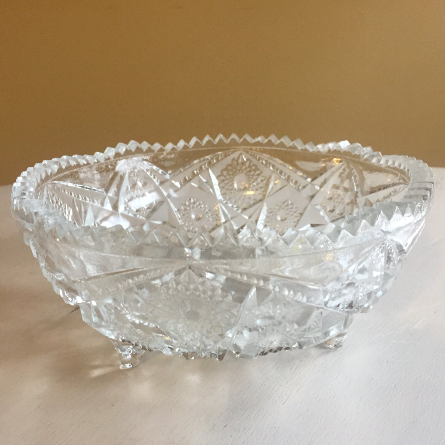 Pretty Vintage Cut Glass Footed Bowl Etsy