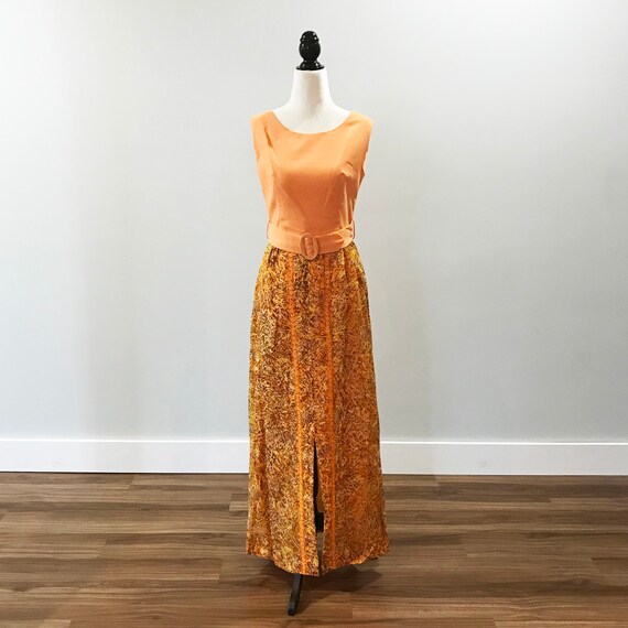 Peachy 1970s floor length dress