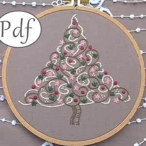 PDF Embroidery pattern - Christmas tree decor - modern Hand Embroidery design - Instant download needlepoint tutorial
