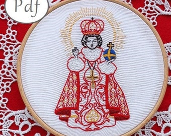 hand embroidery pattern pdf, Infant Jesus of Prague embroidery design - Christian Needlepoint instant download
