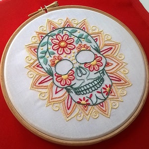 Sugar skull embroidery pattern pdf mexican skull design beginner needlework pattern instant download modern embroidery image 5