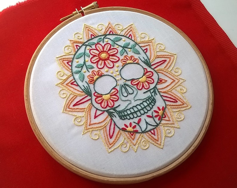 Sugar skull embroidery pattern pdf mexican skull design beginner needlework pattern instant download modern embroidery image 5