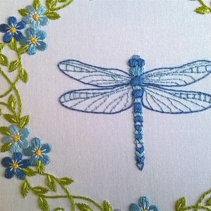 Hand Embroidery Pattern Pdf Dragonfly and Floral Wreath With Forget-me ...