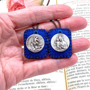 St Michael scapular of Mount Carmel, with medal of Our Lady of Mount Carmel and medal of St Michael, brown scapular, Catholic gift,