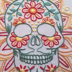 Sugar skull embroidery pattern pdf mexican skull design beginner needlework pattern instant download modern embroidery image 4