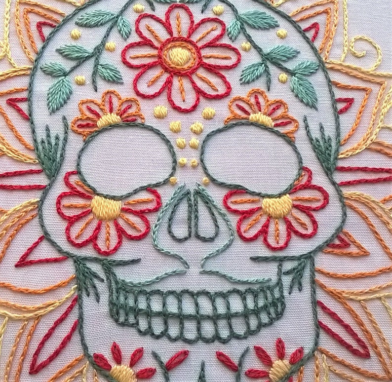 Sugar skull embroidery pattern pdf mexican skull design beginner needlework pattern instant download modern embroidery image 4