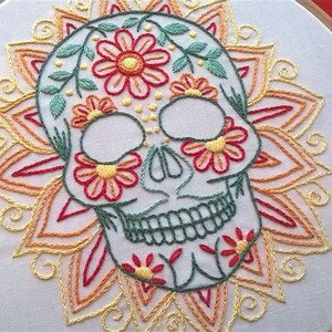 Sugar skull embroidery pattern pdf mexican skull design beginner needlework pattern instant download modern embroidery image 6