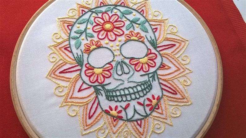 Sugar skull embroidery pattern pdf mexican skull design beginner needlework pattern instant download modern embroidery image 6
