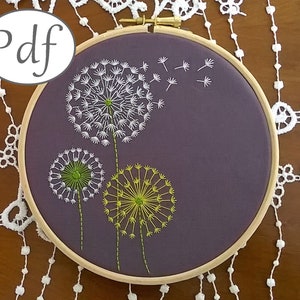 pdf Hand Embroidery pattern, dandelion , digital download design and tutorial needlepoint, DIY wall art, spring decor hoop art