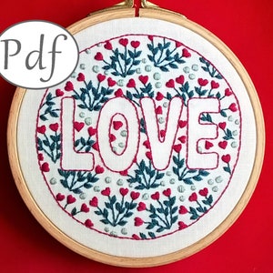 hand embroidery pattern pdf - Love - little heart and leaves - beginner needlepoint pattern instant download