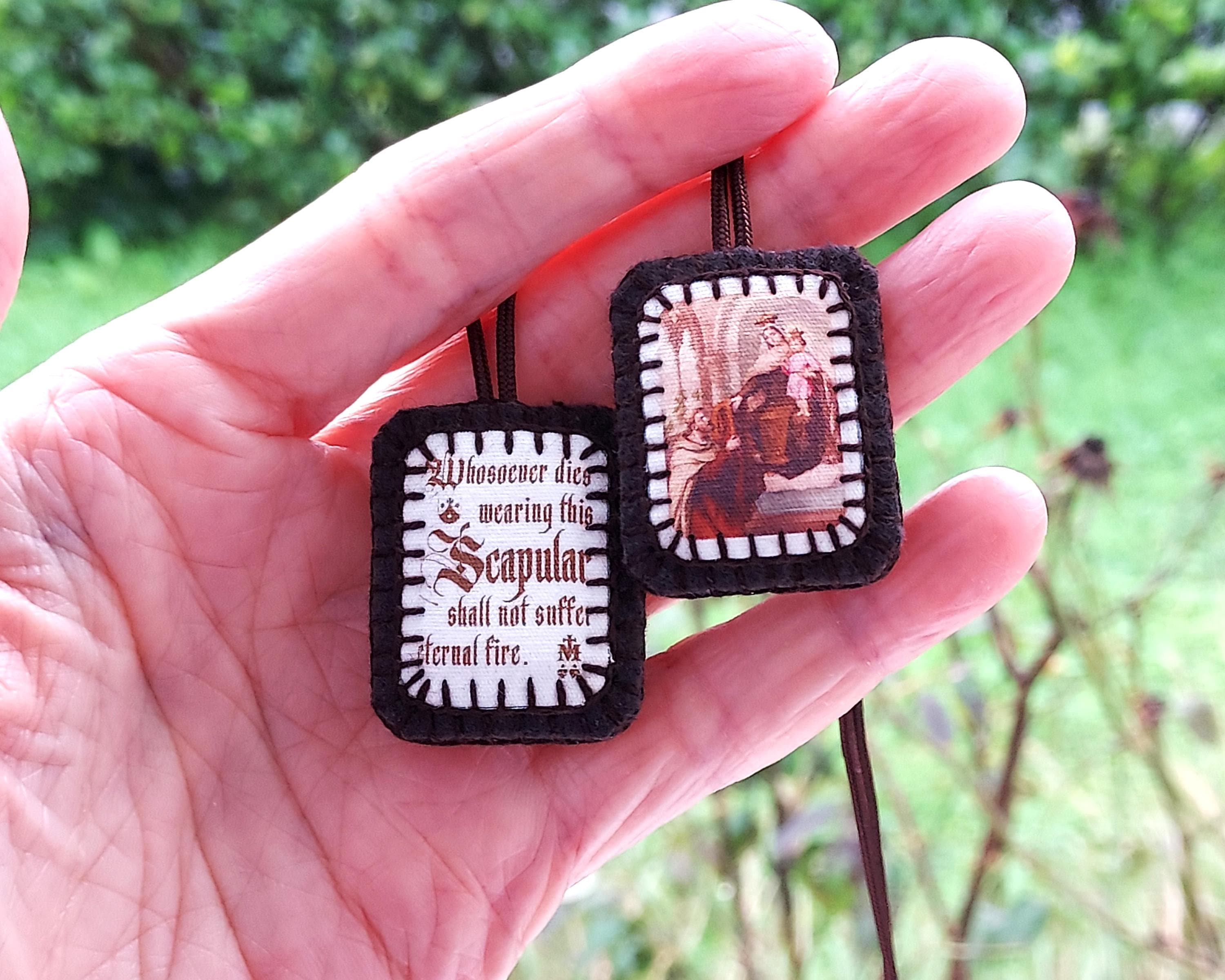 Brown Scapular With Our Lady of Mt. Carmel and Scapular Promise- Wool ...