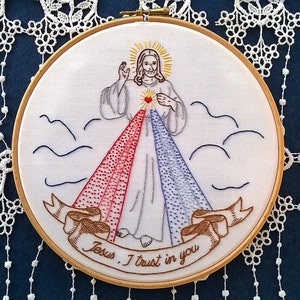 hand embroidery pattern pdf - The  Divine  Mercy - catholic embroidery design - Christian Needlepoint instant download