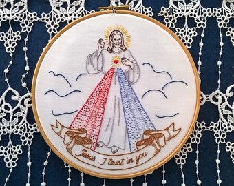 hand embroidery pattern pdf - The  Divine  Mercy - catholic embroidery design - Christian Needlepoint instant download