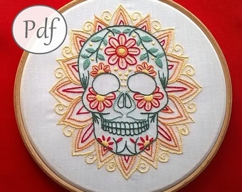 pdf motif de broderie traditionnelle - tête de mort mexicaine - motif de broderie téléchargeable - modèle de broderie moderne