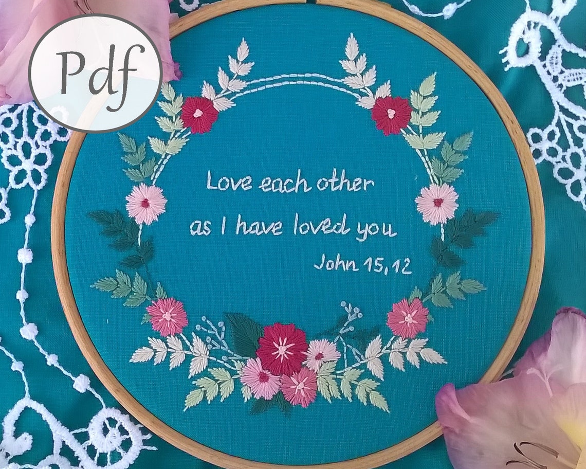 Hand Embroidery Pattern Pdf Floral Wreath With Bible Verse - Etsy