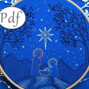 PDF Embroidery pattern - Christmas hand embroidery -  nativity scene design - Instant download needlework tutorial